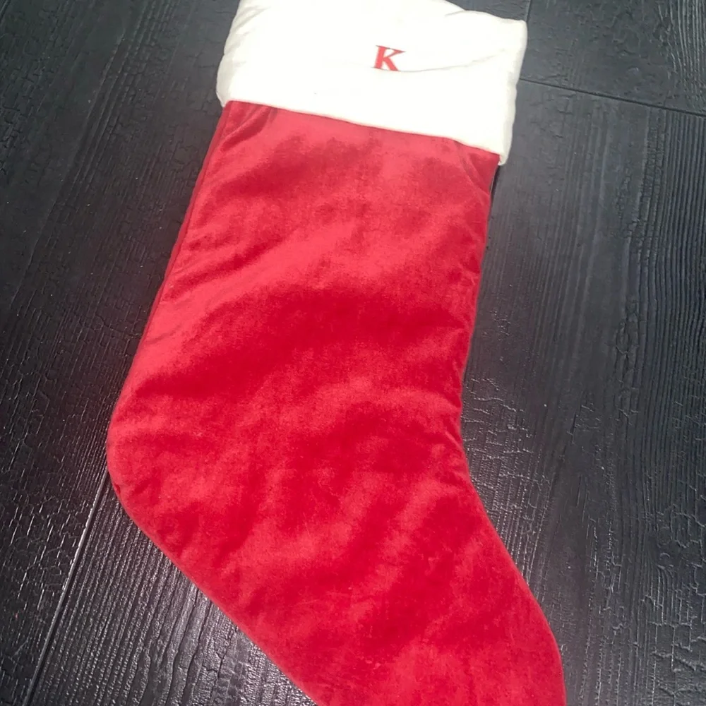 Pottery Barn Letter K Monogram‎ Christmas Stocking Red Velvet